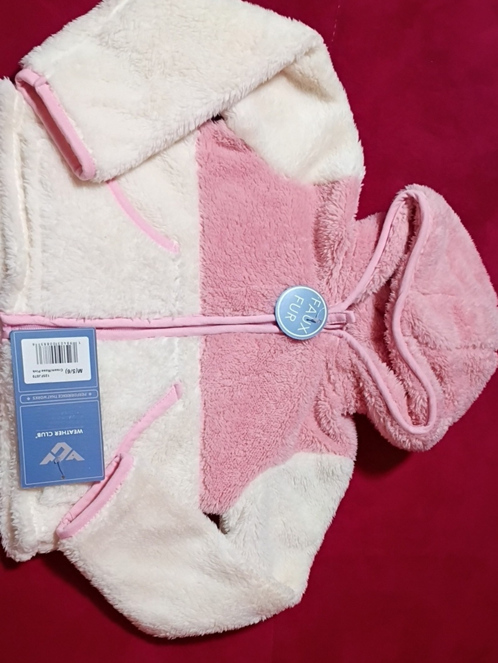 Weather Club Faux Fur Hooded Zip Baby Jacket - Pink & Cream Size 5/6
